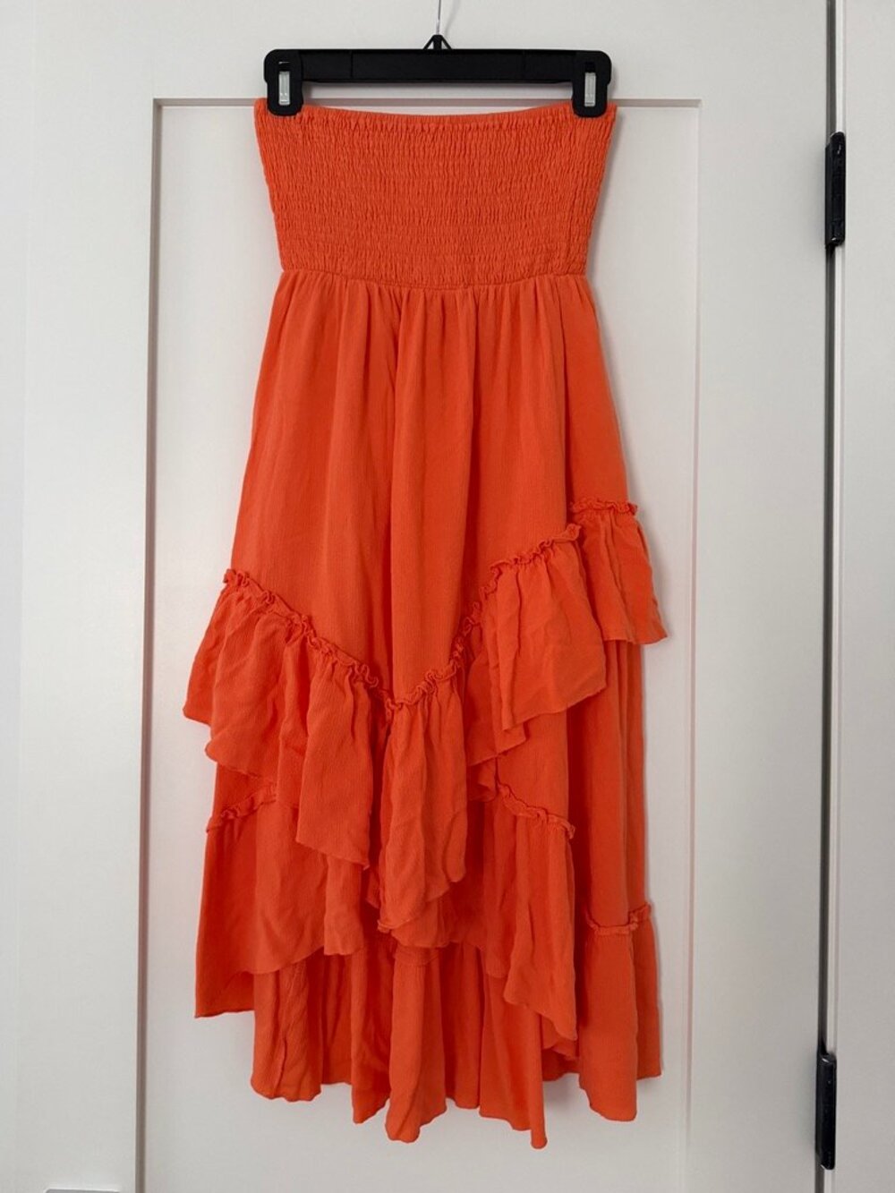 Strapless High-Low Ruffle Dress — Orange | S